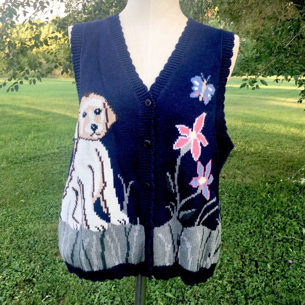 Vintage Northern Reflections Puppy Dog Sweater Vest Large